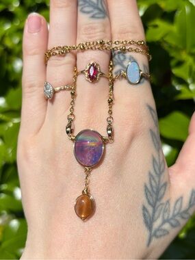 Aura opal and sunstone double dangle interchangeable